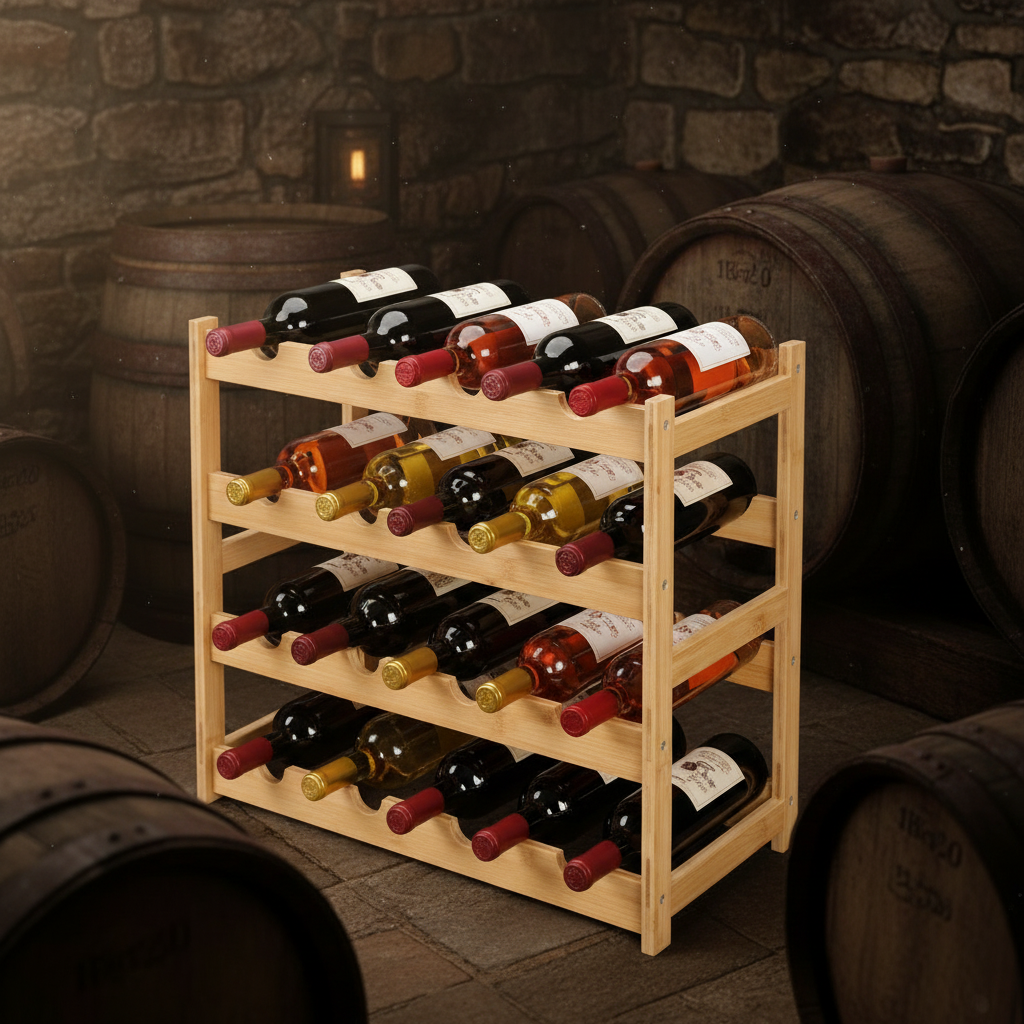 Flaskställ – Naturmaterial & Modern Design 45 × 23,5 × 42,5 cm