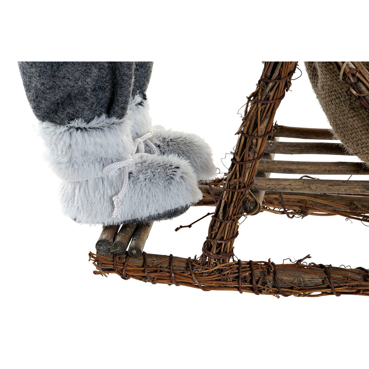 Tomte i rött och grått trä och polyester 42x22x48 cm