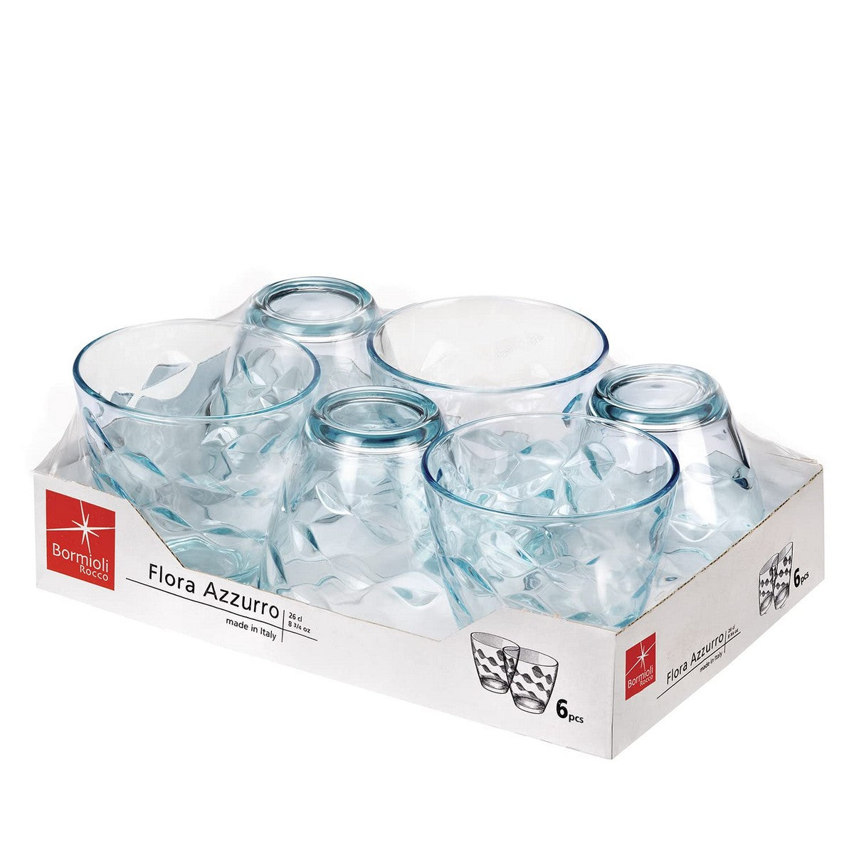 6-pack glas Bormioli Rocco Flora blå 260 ml