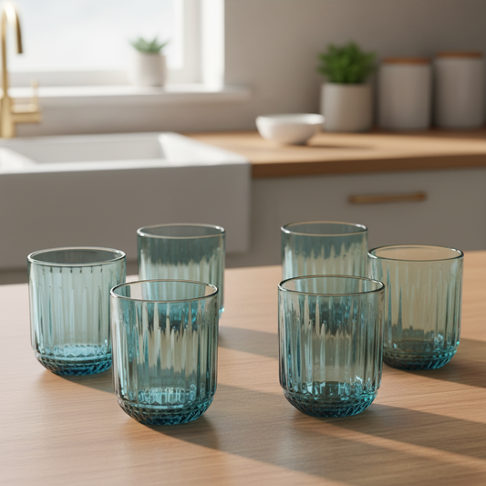 Set med glas – Blå kristall 6 st