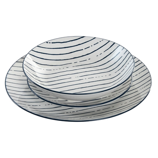 Servis i Porslin 18 delar Blå, Mediterranean Stripes