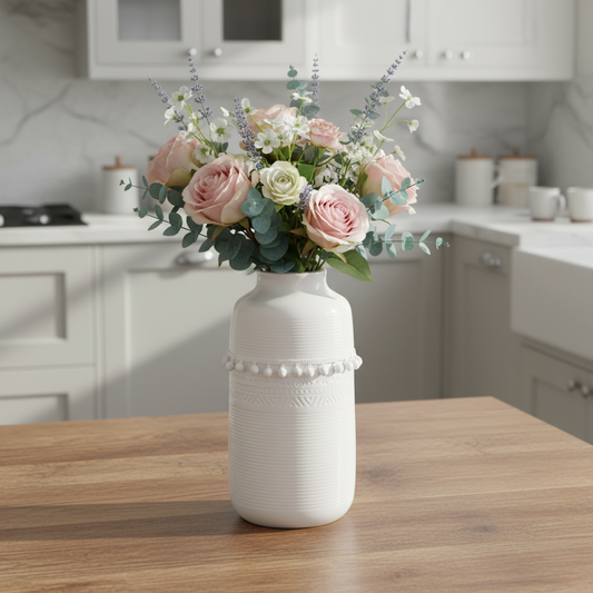 Vas Vit med Pompom-design