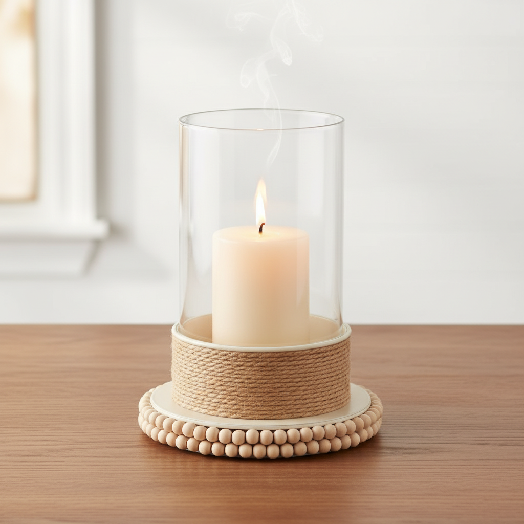 Ljushållare Ljusbrun metall med repdetalj