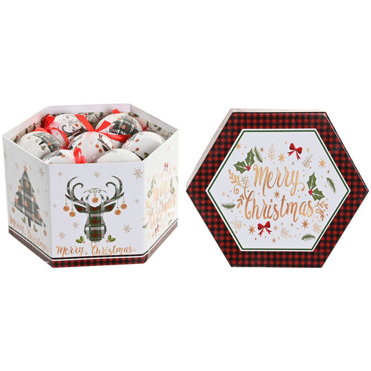 Julkulor med renar & granar i grafisk design 14-pack