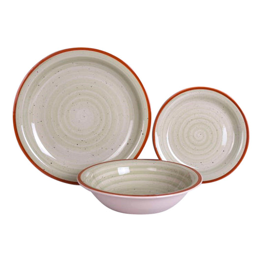 Servis i Stengods 18 delar (Blå, Grön, Rosa, Bärnsten)