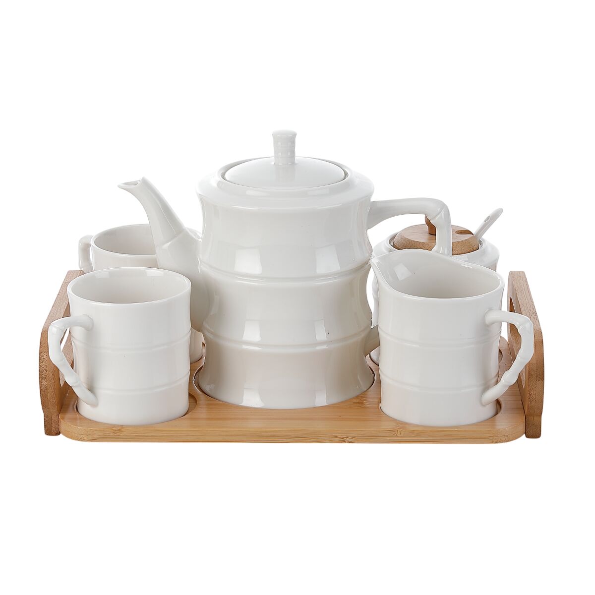 Kaffeset Vit porslin & bambu