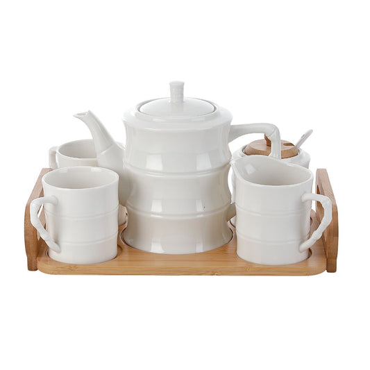 Kaffeset Vit porslin & bambu