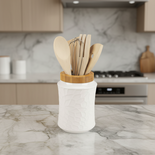 Köksredskapshållare Bambu & Porslin – 6 delar