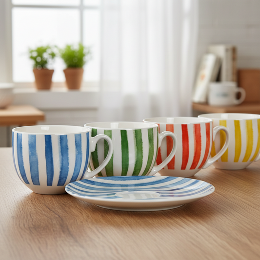 Set med 6 koppar & fat Medelhavsdesign