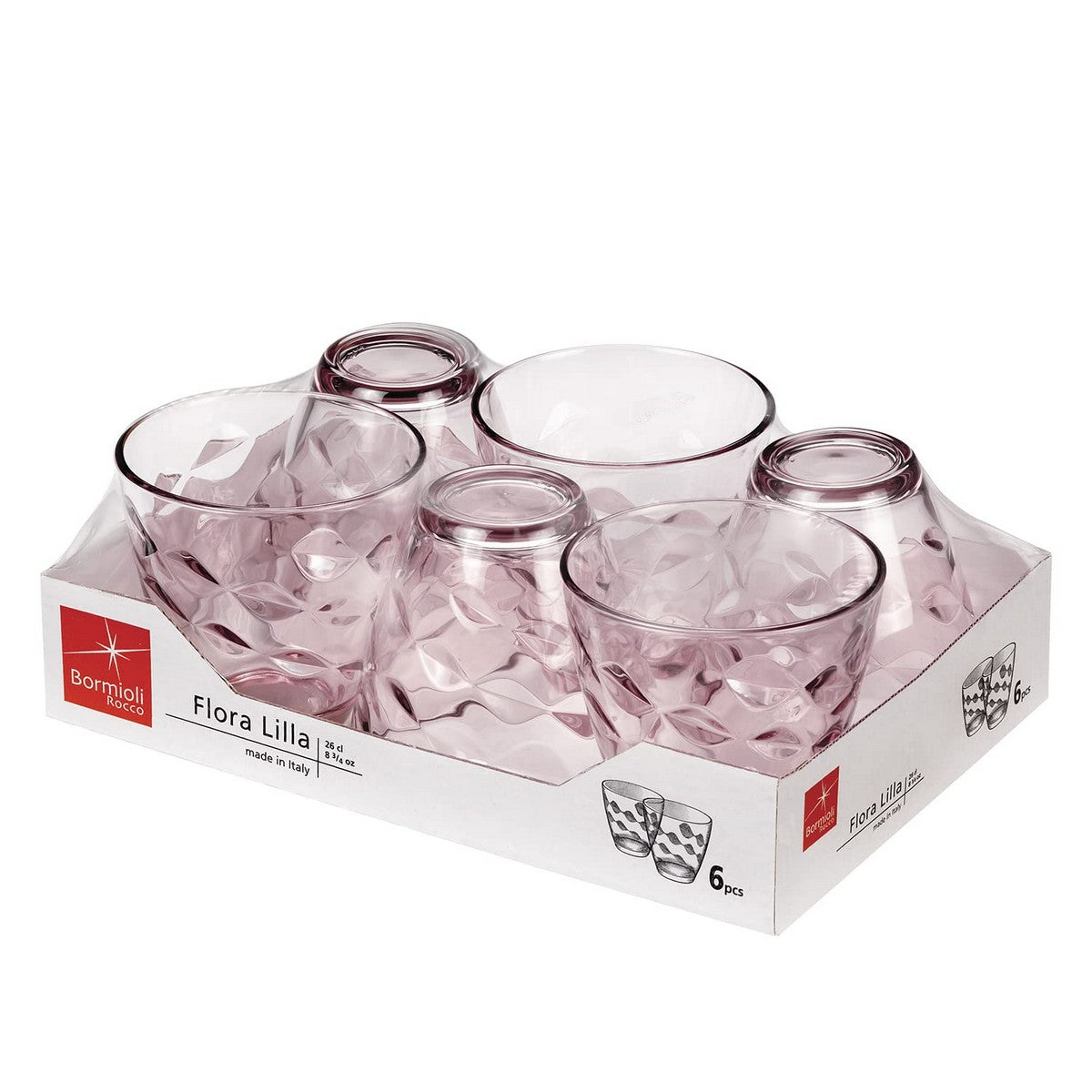 6-pack glas Bormioli Rocco Flora rosa 260 ml