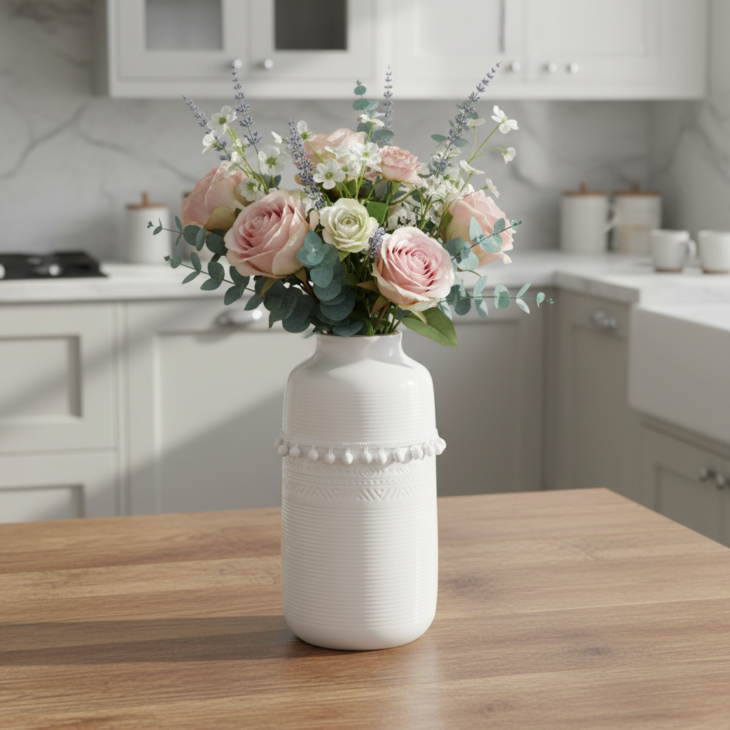 Vas Vit med Pompom-design